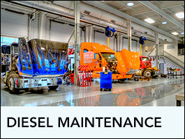 Programs Diesel Mechanic Shop showing big rigs with the hoods up