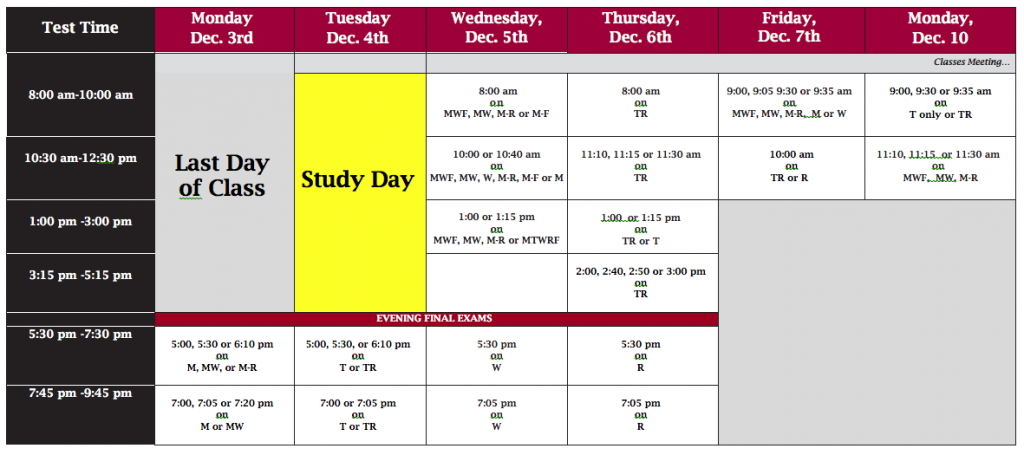 Fall 2018 Exam Schedule - ASU Mid-South | West Memphis, Arkansas