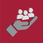 Hand icon holding people. 