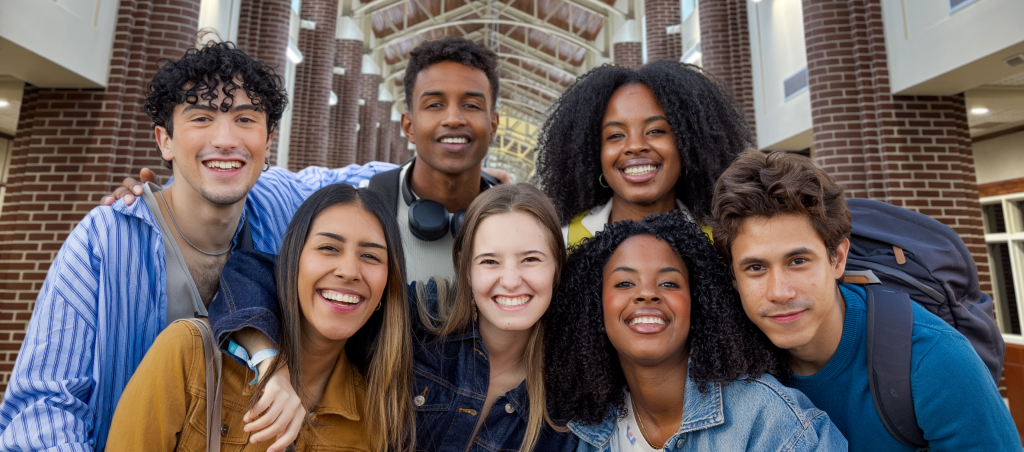 Group of multicultural students in the reynolds center.